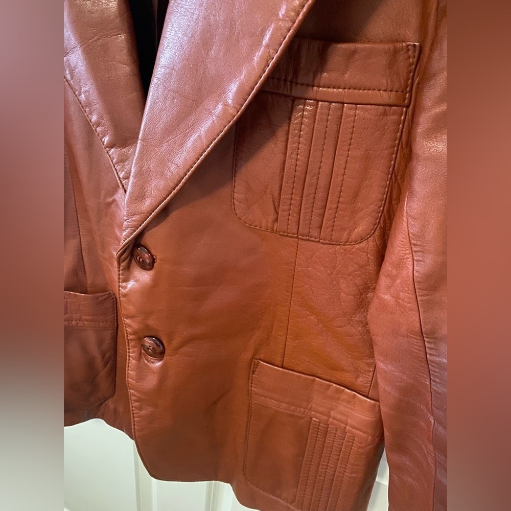 Nino Cerruti by Rue Royale Vintage Leather 1970s Mens Sports Coat Rust Jacket - Picture 8 of 10